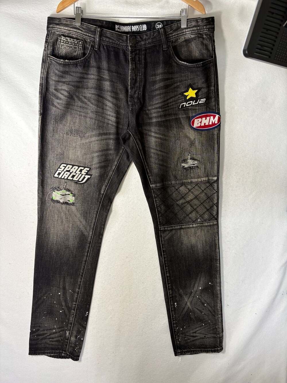 Billionaire Boys Club Jeans Size 38 Black Space Circuit Patches Splatter Denim